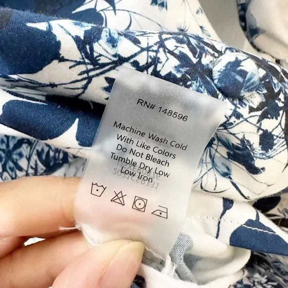 ERDEM X UNIVERSAL STANDARD Size M Kalina Short Sleeve Blue Floral Ruffle Top - Picture 7 of 9